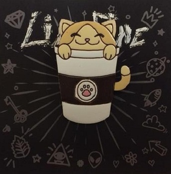 Деревянный значок Кот Кофе | Coffee Cat