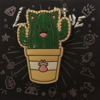Деревянный значок Кот Кактус | Cactus Cat